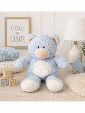 Ty Pluffies Blue Teddy Bear Plush Stuffed Animal 9" Baby Blue White 2006